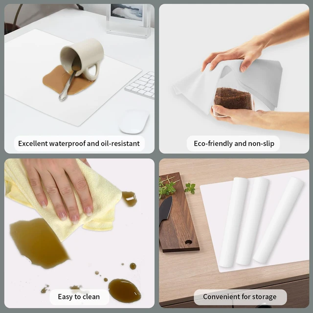 Alt view image 3 of 7 - 4 Pack Silicone Placemats, Food-Grade Non-Slip, Water Proof, Oil-Proof, Heat Resistant, Stain Resistant, Easy to Clean, Countertop Protector, Kitchen Counter Mat, Reusable Mat (11.8x15.7in) (White)