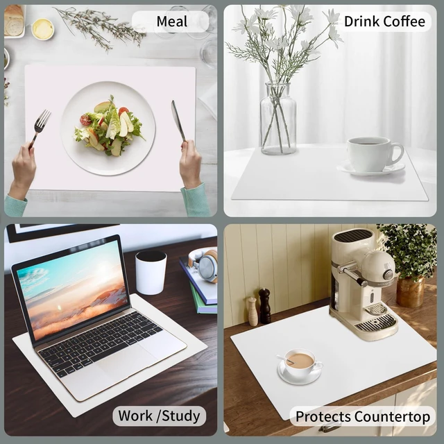 Alt view image 5 of 7 - 4 Pack Silicone Placemats, Food-Grade Non-Slip, Water Proof, Oil-Proof, Heat Resistant, Stain Resistant, Easy to Clean, Countertop Protector, Kitchen Counter Mat, Reusable Mat (11.8x15.7in) (White)