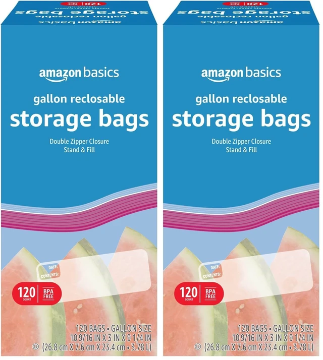 Main image of Reclosable Gallon Food Storage Bags | Stand & Fill Base | 120 Count | Pack of 2