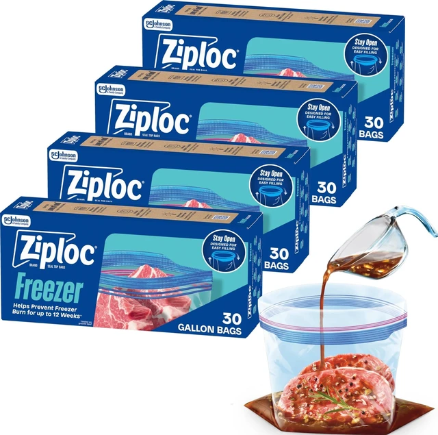 Main image of Gallon Freezer Bags, Food Storage, 120 Total Bags (30 Count, 4-Pack) | Gallon Freezer Bags for Food Storage, Reusable, Stand-Up Bottom for Easy Fill, 4-Pack, 30 Count Each, 120 Total Bags