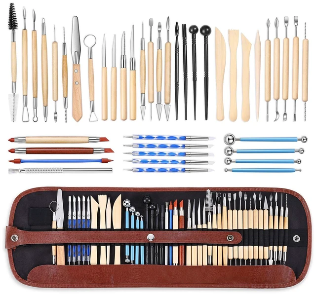 Main image of 43Pcs Pottery Clay Sculpting Tools, Clay Tool with Carrying Case Bag | Double-sided Pottery Tools for Beginners, Students and Hobby Practice, Carving Ceramic Tools for Shaping, Smoothing, Modeling