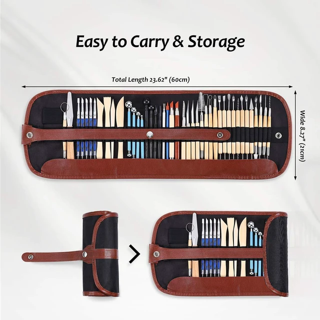 Alt view image 2 of 6 - 43Pcs Pottery Clay Sculpting Tools, Clay Tool with Carrying Case Bag | Double-sided Pottery Tools for Beginners, Students and Hobby Practice, Carving Ceramic Tools for Shaping, Smoothing, Modeling