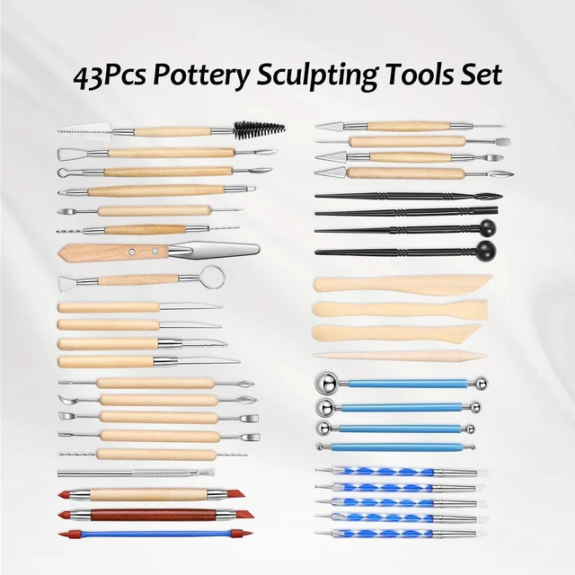 Alt view image 3 of 6 - 43Pcs Pottery Clay Sculpting Tools, Clay Tool with Carrying Case Bag | Double-sided Pottery Tools for Beginners, Students and Hobby Practice, Carving Ceramic Tools for Shaping, Smoothing, Modeling