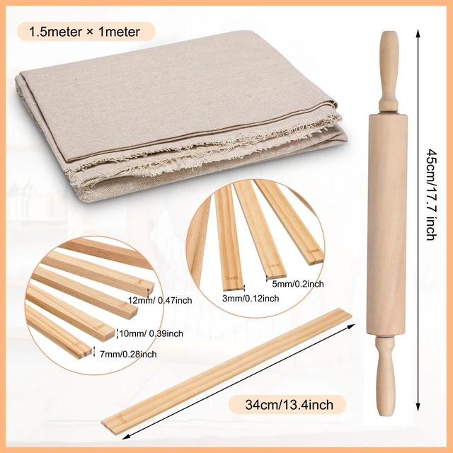 Alt view image 2 of 7 - 12 Pcs Pottery Tools Wood Rolling Pin Special Linen (Tablecloth) | 1 Pottery Hessian Cotton Linen Tableclothand 10 Pcs 5 Size Pottery Teaching Rolling Mud Stick Guide, Natural Wood