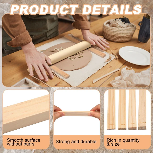 Alt view image 6 of 7 - 12 Pcs Pottery Tools Wood Rolling Pin Special Linen (Tablecloth) | 1 Pottery Hessian Cotton Linen Tableclothand 10 Pcs 5 Size Pottery Teaching Rolling Mud Stick Guide, Natural Wood