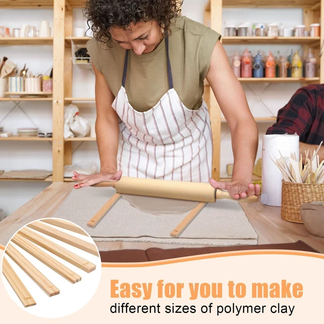 Alt view image 7 of 7 - 12 Pcs Pottery Tools Wood Rolling Pin Special Linen (Tablecloth) | 1 Pottery Hessian Cotton Linen Tableclothand 10 Pcs 5 Size Pottery Teaching Rolling Mud Stick Guide, Natural Wood