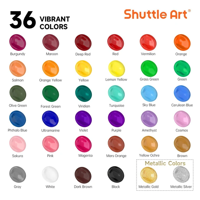 Alt view image 3 of 7 - Acrylic Paint, 36 Colors Acrylic Paint Set with Brushes & Palette, 2oz/60ml Bottles, Rich Pigments Non-toxic for Artists Kids & Adults, Painting on Canvas Rocks Ceramic Wood
