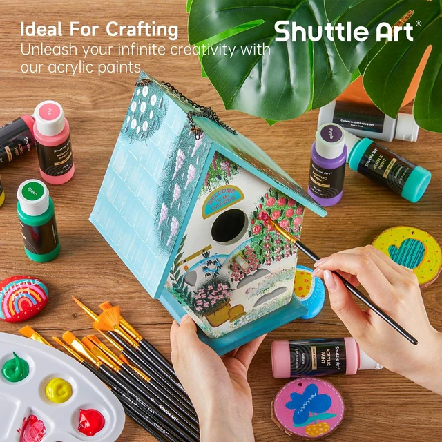 Alt view image 7 of 7 - Acrylic Paint, 36 Colors Acrylic Paint Set with Brushes & Palette, 2oz/60ml Bottles, Rich Pigments Non-toxic for Artists Kids & Adults, Painting on Canvas Rocks Ceramic Wood