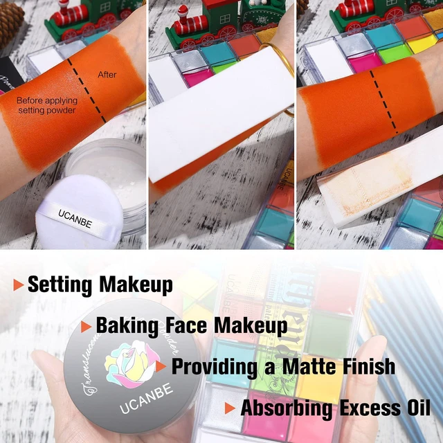 Alt view image 5 of 7 - Athena Face Body Paint Oil Palette + Translucent Setting Powder + 10PCS Brushes Set, Professional Non Toxic Face Painting Pallet Kit for Halloween SFX Cosplay Clown Makeup for Women Adults