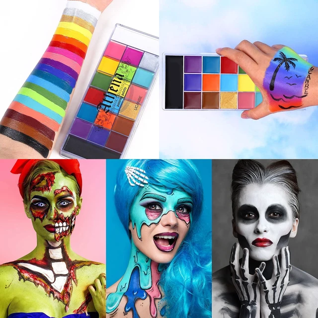Alt view image 7 of 7 - Athena Face Body Paint Oil Palette + Translucent Setting Powder + 10PCS Brushes Set, Professional Non Toxic Face Painting Pallet Kit for Halloween SFX Cosplay Clown Makeup for Women Adults