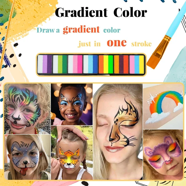 Alt view image 4 of 7 - Face Painting Kit for Kids, 42 Colors Professional Face Paint Makeup Kit Non-Toxic Water Activated Facepaint Palette with Brush, Stencil, Sponge, Gem, for Party Halloween Christmas (42 Colors)