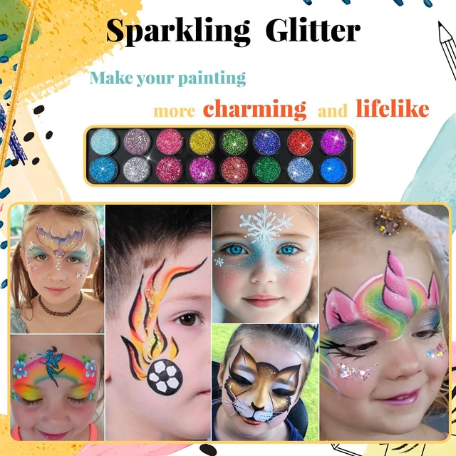Alt view image 3 of 7 - Face Painting Kit for Kids, 42 Colors Professional Face Paint Makeup Kit Non-Toxic Water Activated Facepaint Palette with Brush, Stencil, Sponge, Gem, for Party Halloween Christmas (42 Colors)