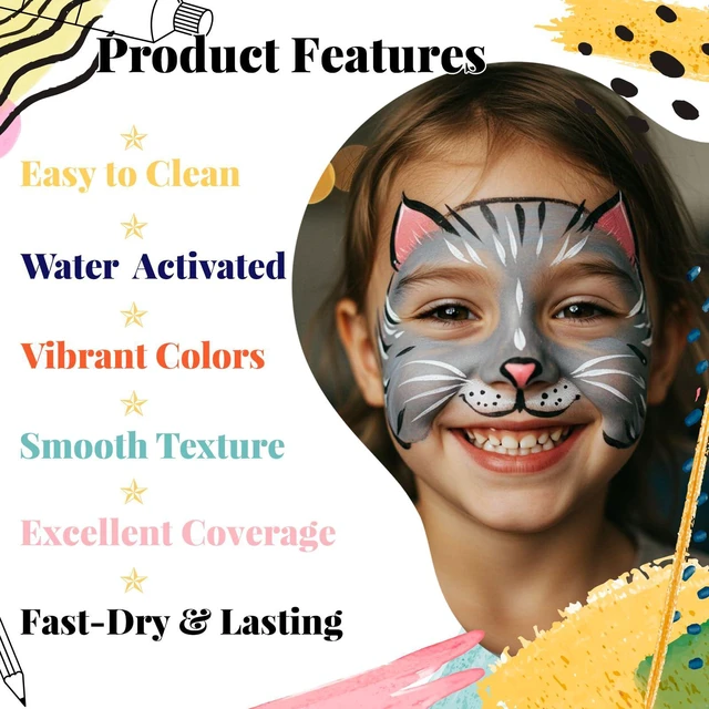 Alt view image 6 of 7 - Face Painting Kit for Kids, 42 Colors Professional Face Paint Makeup Kit Non-Toxic Water Activated Facepaint Palette with Brush, Stencil, Sponge, Gem, for Party Halloween Christmas (42 Colors)