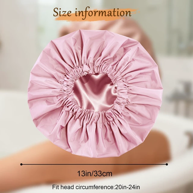 Alt view image 6 of 7 - Shower Cap for Women, Reusable Waterproof Satin Lined Shower Cap | Large Shower Cap for Women, Satin Lined Bath Caps with Soft Elastic Band, Washable Reusable Waterproof Shower Bonnet