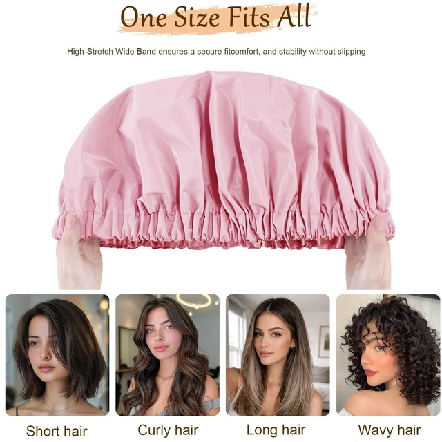 Alt view image 5 of 7 - Shower Cap for Women, Reusable Waterproof Satin Lined Shower Cap | Large Shower Cap for Women, Satin Lined Bath Caps with Soft Elastic Band, Washable Reusable Waterproof Shower Bonnet