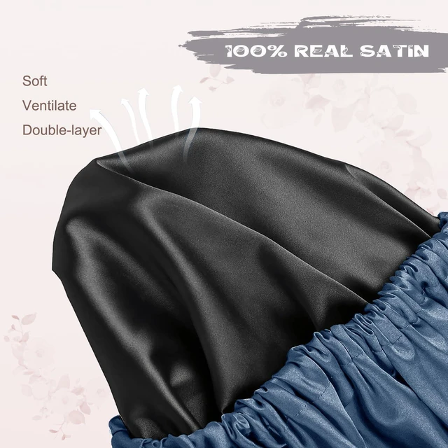 Alt view image 2 of 6 - Shower Cap,100% Real Satin Lined Shower Caps,Extra Large Shower Cap for Women Reusable Waterproof,Adjustable Size&Long Hair Bath Caps