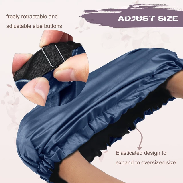 Alt view image 4 of 6 - Shower Cap,100% Real Satin Lined Shower Caps,Extra Large Shower Cap for Women Reusable Waterproof,Adjustable Size&Long Hair Bath Caps