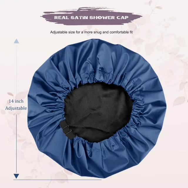 Alt view image 5 of 6 - Shower Cap,100% Real Satin Lined Shower Caps,Extra Large Shower Cap for Women Reusable Waterproof,Adjustable Size&Long Hair Bath Caps