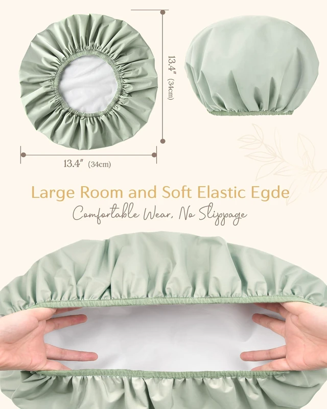 Alt view image 3 of 7 - Shower Cap Reusable Waterproof, Double Layer Shower Caps for Women | Washable Shower Bonnet with Soft Non-Slip Elastic Band, Bath Hair Hat for Most Hair Types