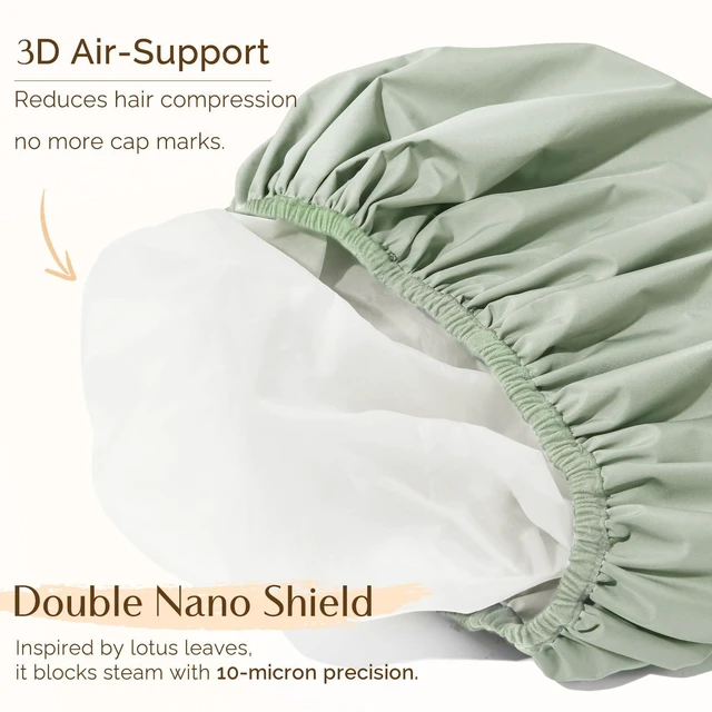 Alt view image 5 of 7 - Shower Cap Reusable Waterproof, Double Layer Shower Caps for Women | Washable Shower Bonnet with Soft Non-Slip Elastic Band, Bath Hair Hat for Most Hair Types
