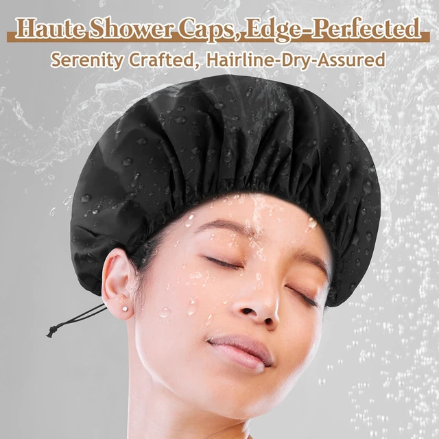 Alt view image 2 of 7 - Adjustable Shower Cap with Terry Cloth Lining, Dual Waterproof Shower Cap Reusable for Women Men Large Hair Cap for Shower Double Layer Soft Bath Cap for Braids, Long Hair, Locs, Dreadlocks