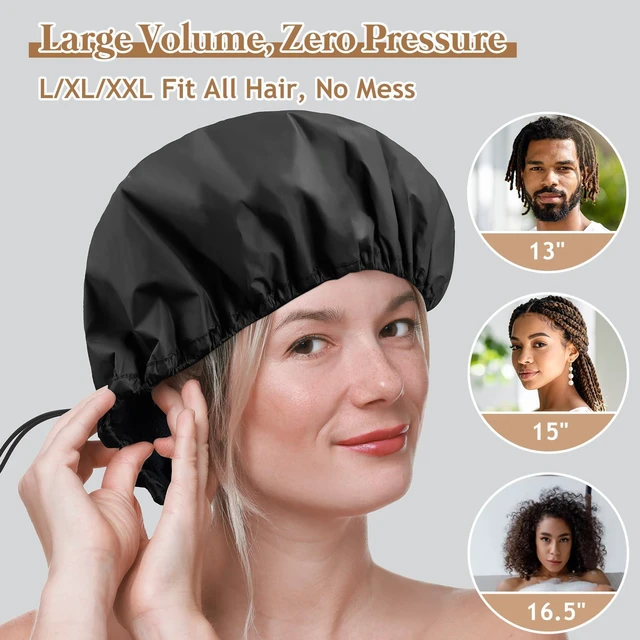 Alt view image 3 of 7 - Adjustable Shower Cap with Terry Cloth Lining, Dual Waterproof Shower Cap Reusable for Women Men Large Hair Cap for Shower Double Layer Soft Bath Cap for Braids, Long Hair, Locs, Dreadlocks
