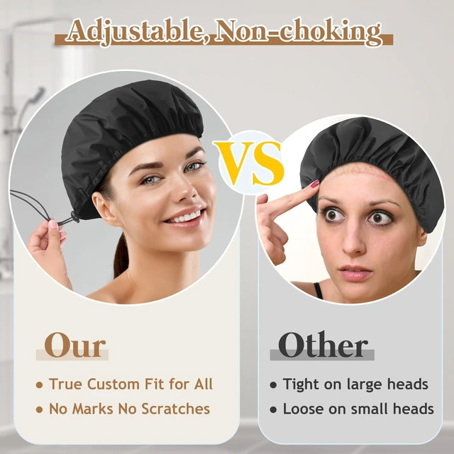 Alt view image 4 of 7 - Adjustable Shower Cap with Terry Cloth Lining, Dual Waterproof Shower Cap Reusable for Women Men Large Hair Cap for Shower Double Layer Soft Bath Cap for Braids, Long Hair, Locs, Dreadlocks