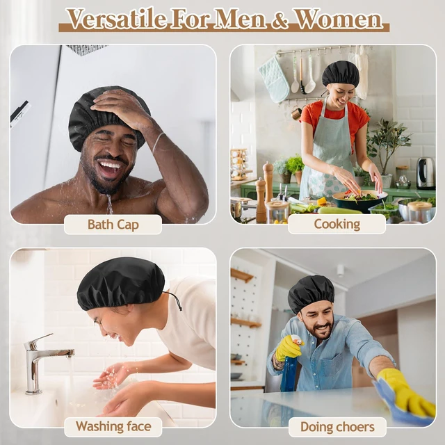 Alt view image 7 of 7 - Adjustable Shower Cap with Terry Cloth Lining, Dual Waterproof Shower Cap Reusable for Women Men Large Hair Cap for Shower Double Layer Soft Bath Cap for Braids, Long Hair, Locs, Dreadlocks