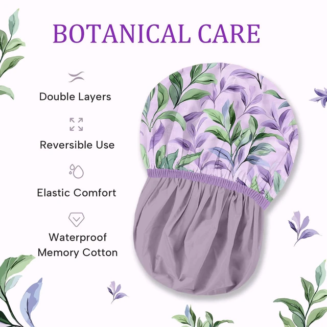 Alt view image 3 of 7 - Shower Caps for Women Reusable Waterproof Double Layer Elastic Cap with Tropical Botanical Print Shower Cap for Shower, Spa, Travel, Bath & Daily Hair Protection