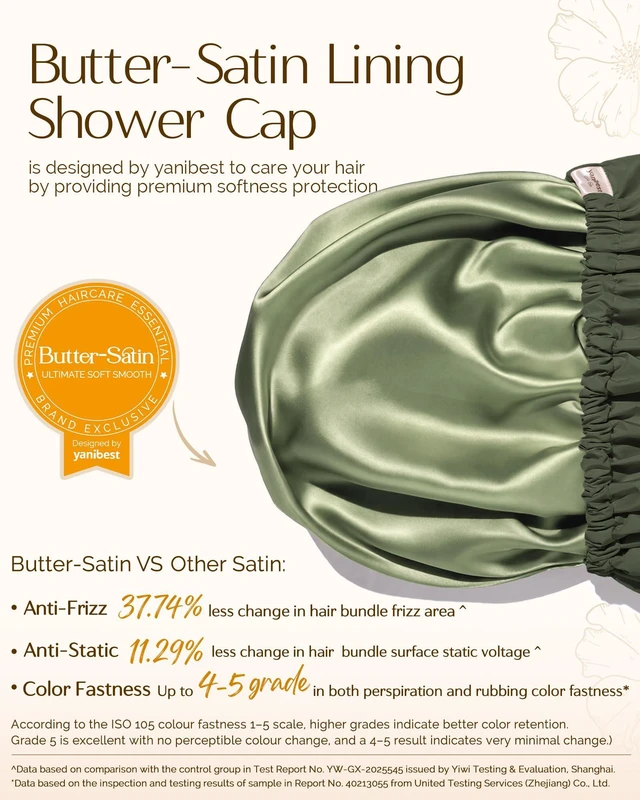 Alt view image 3 of 7 - Satin Lined Shower Cap, Shower Caps for Women Reusable Waterproof | Frizz Free & Large Durable Bath Cap with Soft Elastic Band, Luxury Hair Protection Caps, Nylon Shower Hair Cap