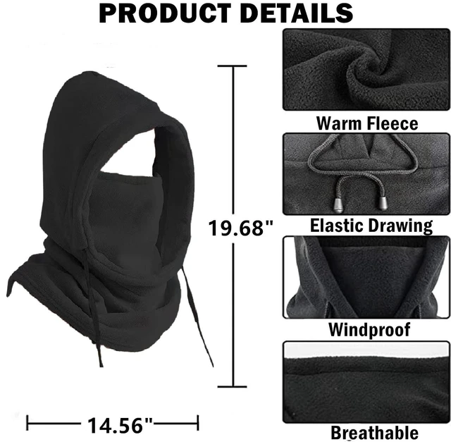 Alt view image 2 of 5 - Balaclava Windproof Winter Face Mask Warm Fleece Ski Mask for Men and Women Cold Weather Motorcycle Bike Cycling Neck Warmer Black