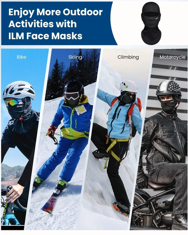 Alt view image 5 of 7 - Adult Motorcycle Balaclava Face Mask for Ski FM01A Men Women Black | Earbud/Braid Channels, Windproof, Stretch, Helmet-Compatible, Motorbike/Snowboard/Cycling