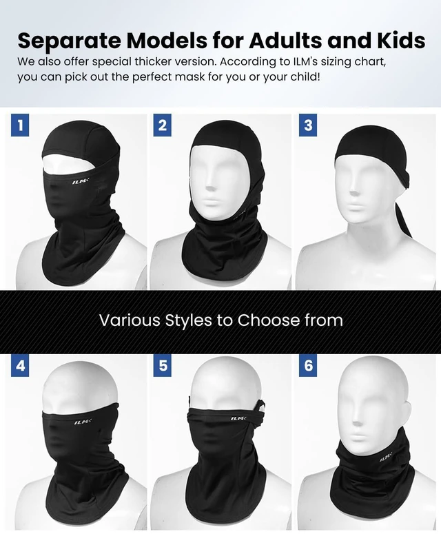 Alt view image 6 of 7 - Adult Motorcycle Balaclava Face Mask for Ski FM01A Men Women Black | Earbud/Braid Channels, Windproof, Stretch, Helmet-Compatible, Motorbike/Snowboard/Cycling