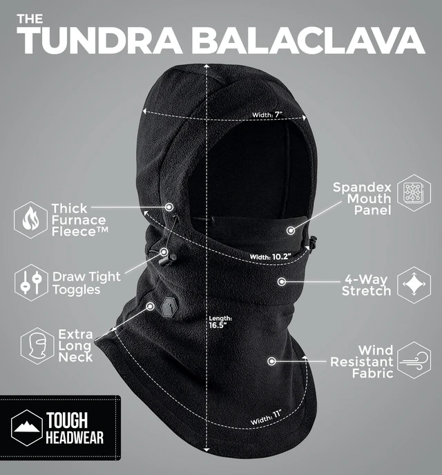 Alt view image 3 of 6 - Fleece Balaclava Hoodie Ski Mask - Wind Resistant Extreme Cold Weather Snow Gear for Men & Women - Thermal Winter Shiesty Face Mask Cover for Skiing, Snowboarding - Pasamontañas para Hombre - Black