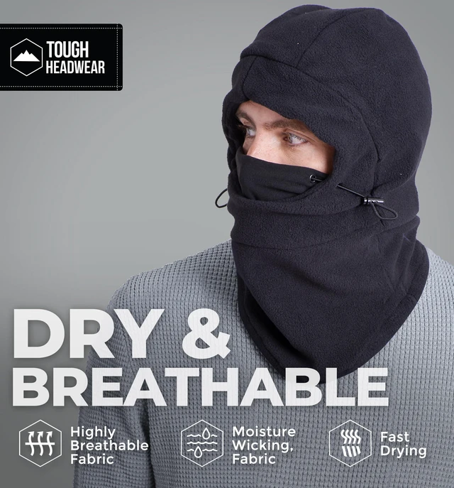 Alt view image 5 of 6 - Fleece Balaclava Hoodie Ski Mask - Wind Resistant Extreme Cold Weather Snow Gear for Men & Women - Thermal Winter Shiesty Face Mask Cover for Skiing, Snowboarding - Pasamontañas para Hombre - Black