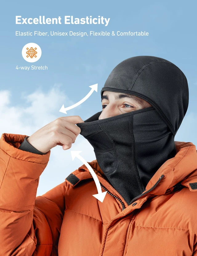 Alt view image 3 of 7 - Windproof Ski Mask Balaclava, Winter Cold Weather Face Mask, Black | Thermal Fleece Face Cover for Skiing, Snowboarding, Motorcycle Riding, Cycling, Outdoor Work, Fits Under Helmets