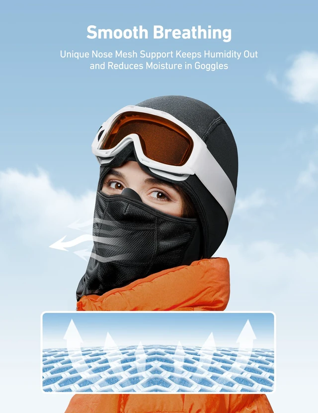 Alt view image 5 of 7 - Windproof Ski Mask Balaclava, Winter Cold Weather Face Mask, Black | Thermal Fleece Face Cover for Skiing, Snowboarding, Motorcycle Riding, Cycling, Outdoor Work, Fits Under Helmets