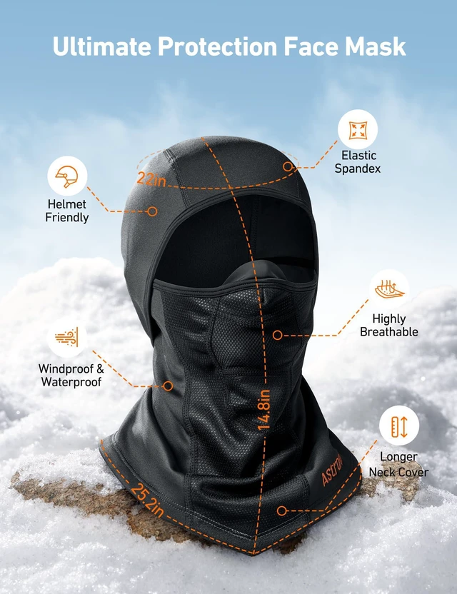Alt view image 6 of 7 - Windproof Ski Mask Balaclava, Winter Cold Weather Face Mask, Black | Thermal Fleece Face Cover for Skiing, Snowboarding, Motorcycle Riding, Cycling, Outdoor Work, Fits Under Helmets