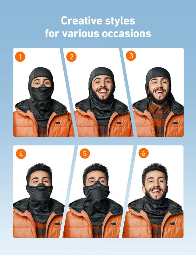 Alt view image 7 of 7 - Windproof Ski Mask Balaclava, Winter Cold Weather Face Mask, Black | Thermal Fleece Face Cover for Skiing, Snowboarding, Motorcycle Riding, Cycling, Outdoor Work, Fits Under Helmets