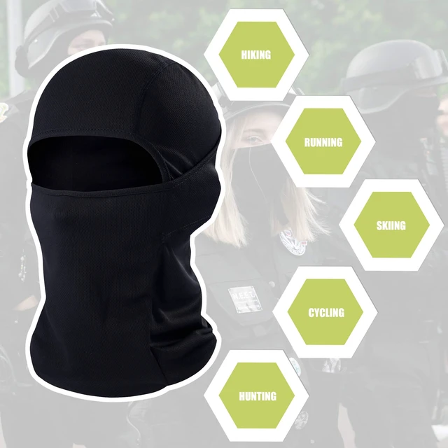 Alt view image 3 of 7 - Balaclava Face Mask Adjustable Windproof UV Protection Hood (Black)