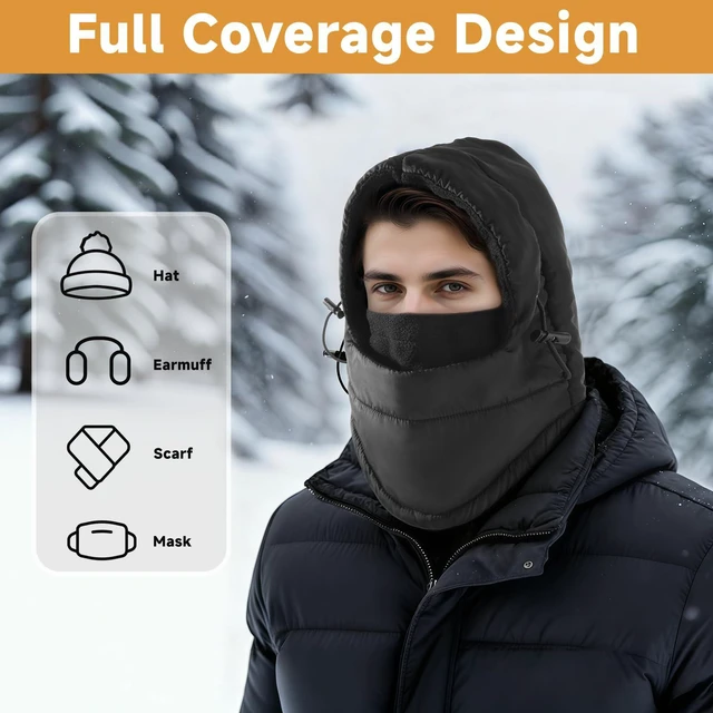 Alt view image 3 of 6 - Balaclava Ski Mask for Men, Lining Windproof Ski Face Mask for Women, Adjustable Winter Cold Weather Face Cover Black