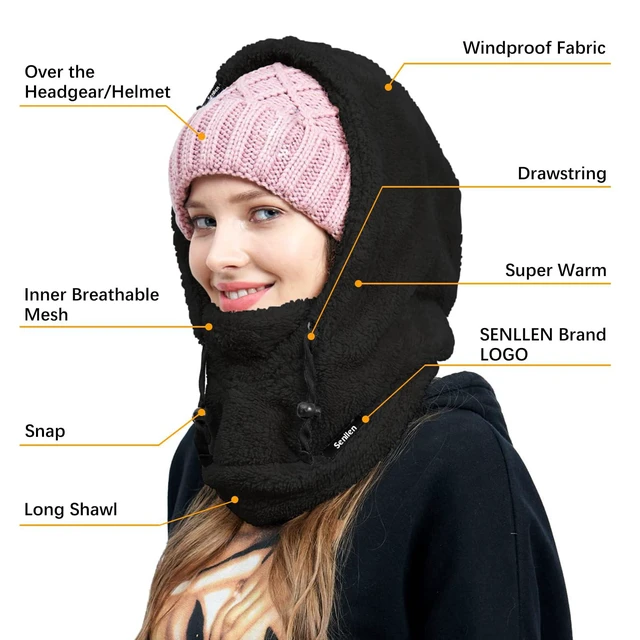 Alt view image 2 of 5 - Balaclava Cold Weather Fleece Ski Mask Winter Thermal Sherpa Hood | Fuzzy Hat,Plush Neck Warmer,Breathable Skiing Face Mask,Windproof Cycling Scarf,Ski Hood over Helmet,Unisex,One Size fits All