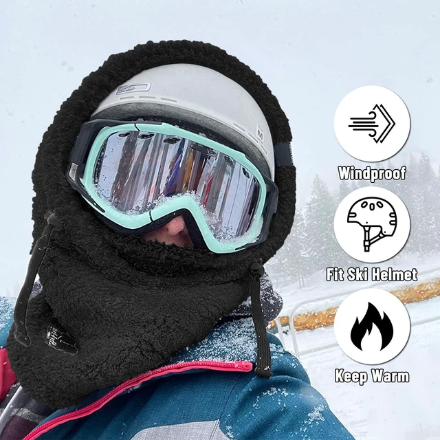 Alt view image 3 of 5 - Balaclava Cold Weather Fleece Ski Mask Winter Thermal Sherpa Hood | Fuzzy Hat,Plush Neck Warmer,Breathable Skiing Face Mask,Windproof Cycling Scarf,Ski Hood over Helmet,Unisex,One Size fits All