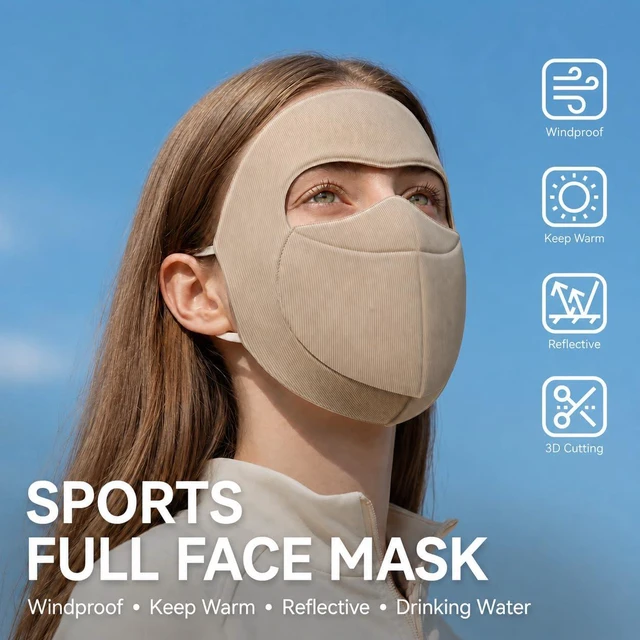 Alt view image 2 of 7 - Full Face Mask, UPF 50+ Windproof Cover for Cycling Commuting | Weight: 17g lightweight face cover; Breathability: 3D mouth panel; Fit: Adjustable ear loops; Reflective logo