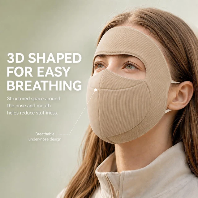Alt view image 3 of 7 - Full Face Mask, UPF 50+ Windproof Cover for Cycling Commuting | Weight: 17g lightweight face cover; Breathability: 3D mouth panel; Fit: Adjustable ear loops; Reflective logo