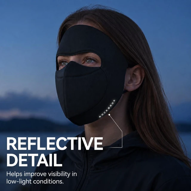 Alt view image 6 of 7 - Full Face Mask, UPF 50+ Windproof Cover for Cycling Commuting | Weight: 17g lightweight face cover; Breathability: 3D mouth panel; Fit: Adjustable ear loops; Reflective logo