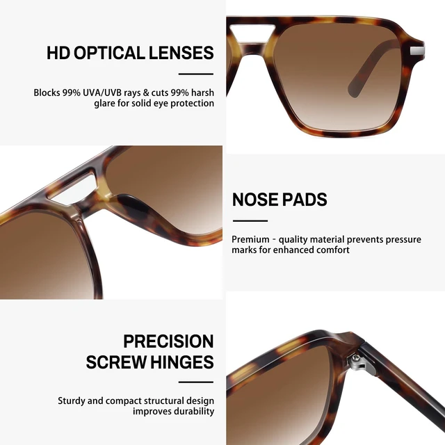 Alt view image 5 of 7 - Retro Aviator Sunglasses for Women Men Trendy Classic Square 70s 80s 90s Vintage Shades Double Bridge Aviators FZN813 Brown Tortoiseshell/Gradient Brown