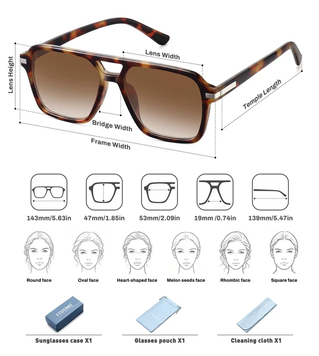 Alt view image 4 of 7 - Retro Aviator Sunglasses for Women Men Trendy Classic Square 70s 80s 90s Vintage Shades Double Bridge Aviators FZN813 Brown Tortoiseshell/Gradient Brown