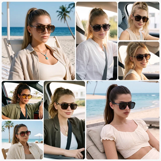Alt view image 7 of 7 - Retro Aviator Sunglasses for Women Men Trendy Classic Square 70s 80s 90s Vintage Shades Double Bridge Aviators FZN813 Brown Tortoiseshell/Gradient Brown