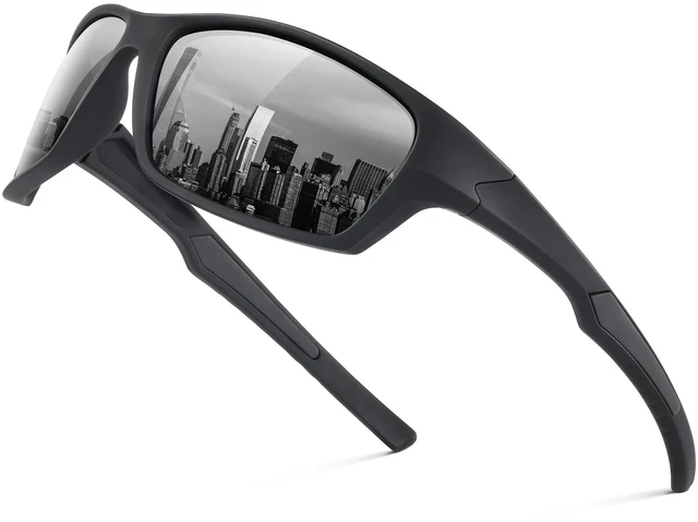 Main image of Polarized Sunglasses Men Women, Wrap Around Mens Sunglasses for Mens Womens Cycling Running UV Protection (Black)